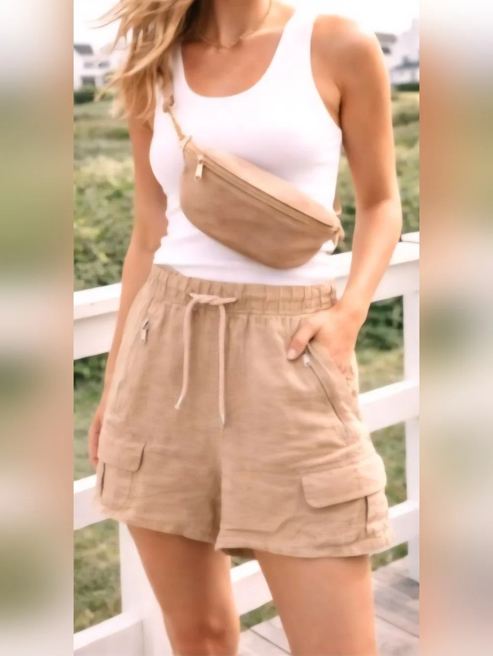 Blank NYC Linen Cargo Shorts Beige Size 28 Lightweight Summer Beach Casual NWT - Picture 2 of 16